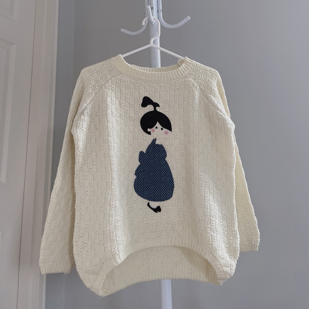 Cute Doll Round Neck Long Sleeve Cable Knit Sweater Pullover Jumper